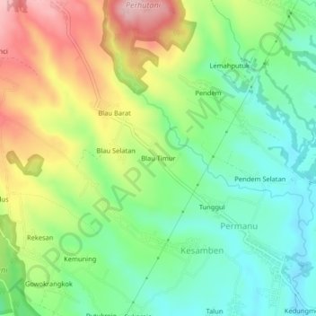 Carte topographique Blau Timur, altitude, relief