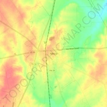 Carte topographique Mexia, altitude, relief