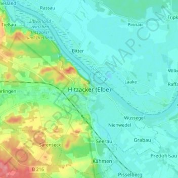 Carte topographique Hitzacker (Elbe), altitude, relief
