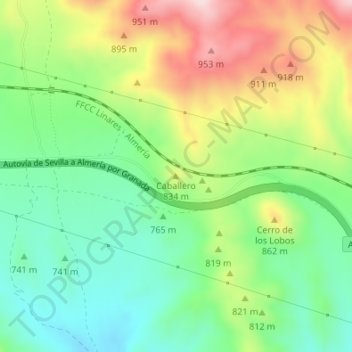 Carte topographique Caballero, altitude, relief