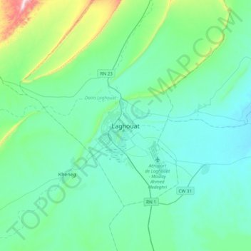 Carte topographique Laghouat, altitude, relief