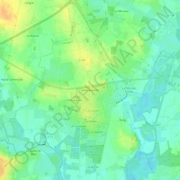 Carte topographique Belle Branche, altitude, relief