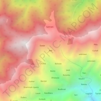 Carte topographique Rell, altitude, relief