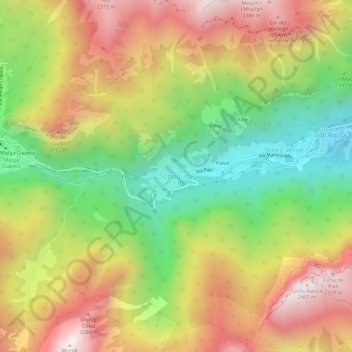 Carte topographique Sottoguda, altitude, relief