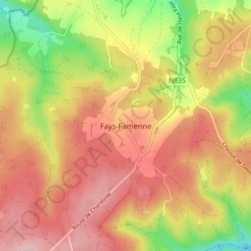 Carte topographique Fays-Famenne, altitude, relief