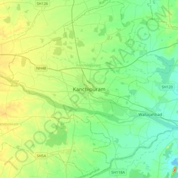 Carte topographique Kanchipuram, altitude, relief