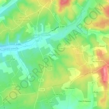 Carte topographique Chez Jonchère, altitude, relief