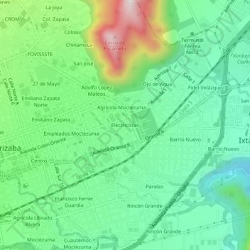 Carte topographique Electricistas, altitude, relief