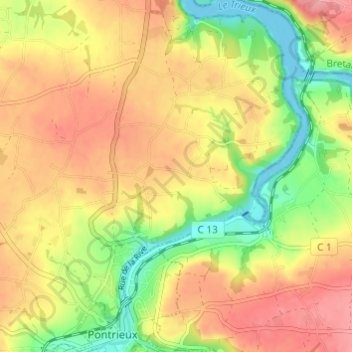 Carte topographique Penty Croaz-Hent, altitude, relief