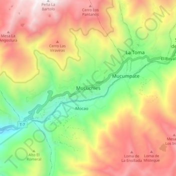 Carte topographique Mucuchíes, altitude, relief