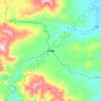 Carte topographique 龙田镇, altitude, relief