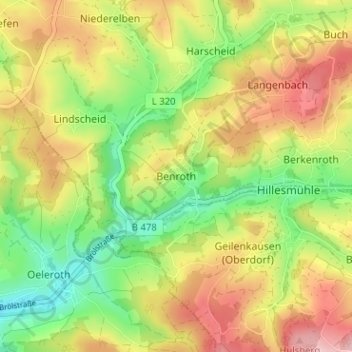 Carte topographique Benroth, altitude, relief