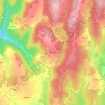 Carte topographique Varennes, altitude, relief