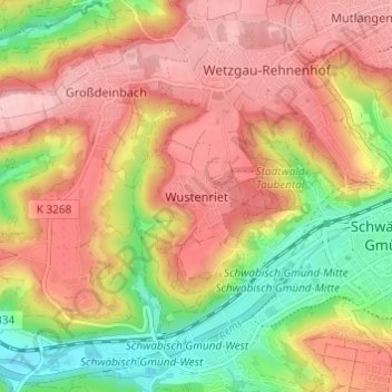 Carte topographique Wustenriet, altitude, relief
