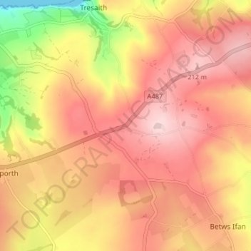 Carte topographique Tan-y-groes, altitude, relief