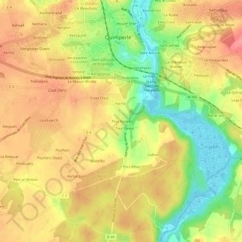 Carte topographique Poul Raned, altitude, relief