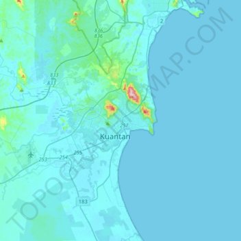 Carte topographique Kuantan, altitude, relief