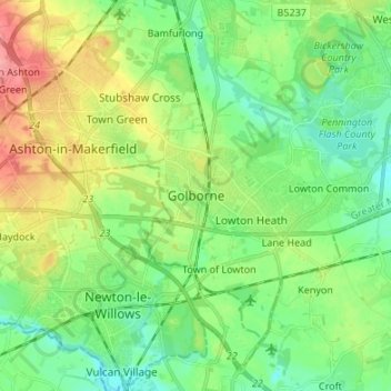 Carte topographique Golborne, altitude, relief