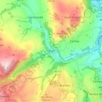 Carte topographique Ffrith, altitude, relief