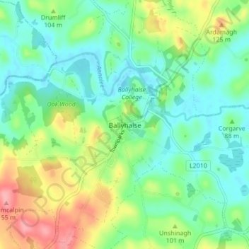 Carte topographique Ballyhaise, altitude, relief