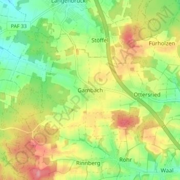 Carte topographique Gambach, altitude, relief