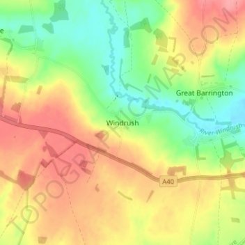 Carte topographique Windrush, altitude, relief