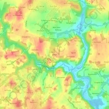 Carte topographique Bivière, altitude, relief