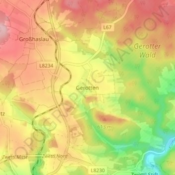 Carte topographique Gerotten, altitude, relief