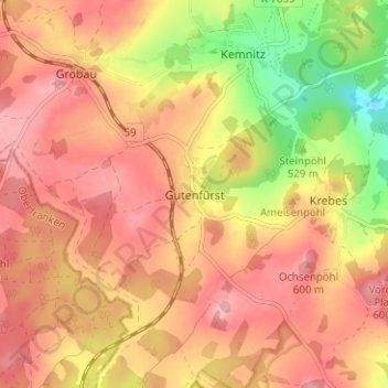 Carte topographique Gutenfürst, altitude, relief
