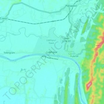 Carte topographique Lakhipur, altitude, relief