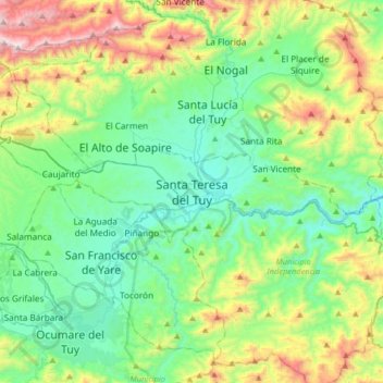 Carte topographique Santa Teresa del Tuy, altitude, relief