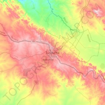 Carte topographique Tunduma, altitude, relief