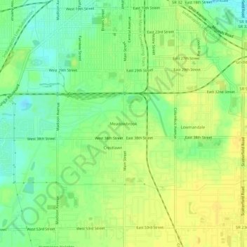 Carte topographique Meadowbrook, altitude, relief