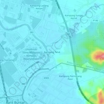 Carte topographique Kampung Teluk, altitude, relief