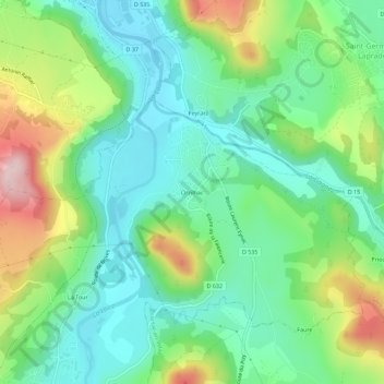 Carte topographique Orzilhac, altitude, relief