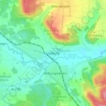 Carte topographique Limburg, altitude, relief