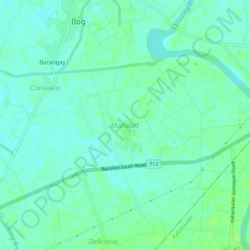 Carte topographique Manalad, altitude, relief