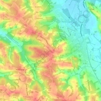 Carte topographique Ponsac Sud, altitude, relief