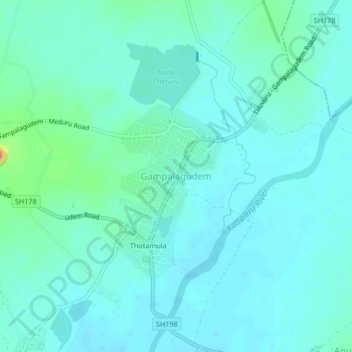 Carte topographique Gampalagudem, altitude, relief