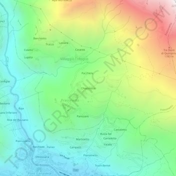 Carte topographique Chiapinetto, altitude, relief