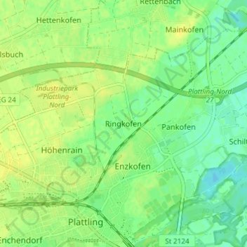 Carte topographique Ringkofen, altitude, relief