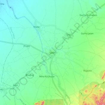 Carte topographique Sadri, altitude, relief