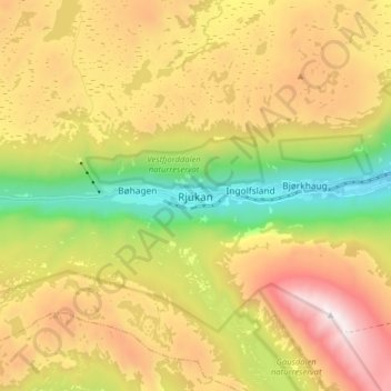 Carte topographique Rjukan, altitude, relief