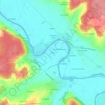Carte topographique Tilly, altitude, relief