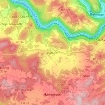 Carte topographique Leutzdorf, altitude, relief