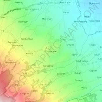 Carte topographique Pongangan, altitude, relief