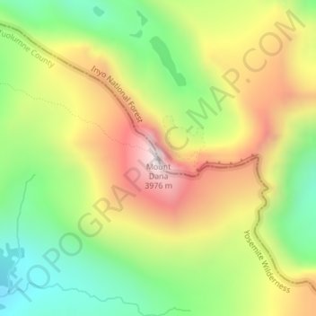 Carte topographique Mount Dana, altitude, relief