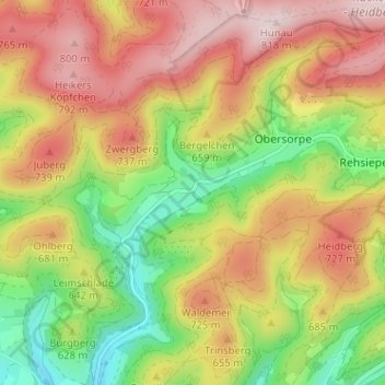 Carte topographique Mittelsorpe, altitude, relief