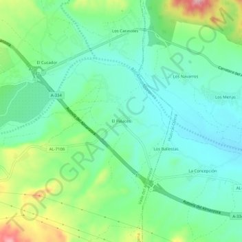 Carte topographique El Palacés, altitude, relief