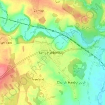 Carte topographique Long Hanborough, altitude, relief